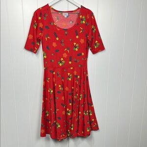 Lula Roe Womens Dress Red L Floral Print Pullover Fit & Flare Lightweight NWOT